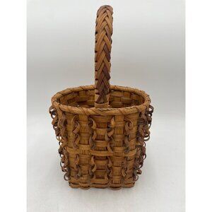 Handwoven Brown Wicker Basket With Handle 14" Tall & 8" Diameter Carry Basket